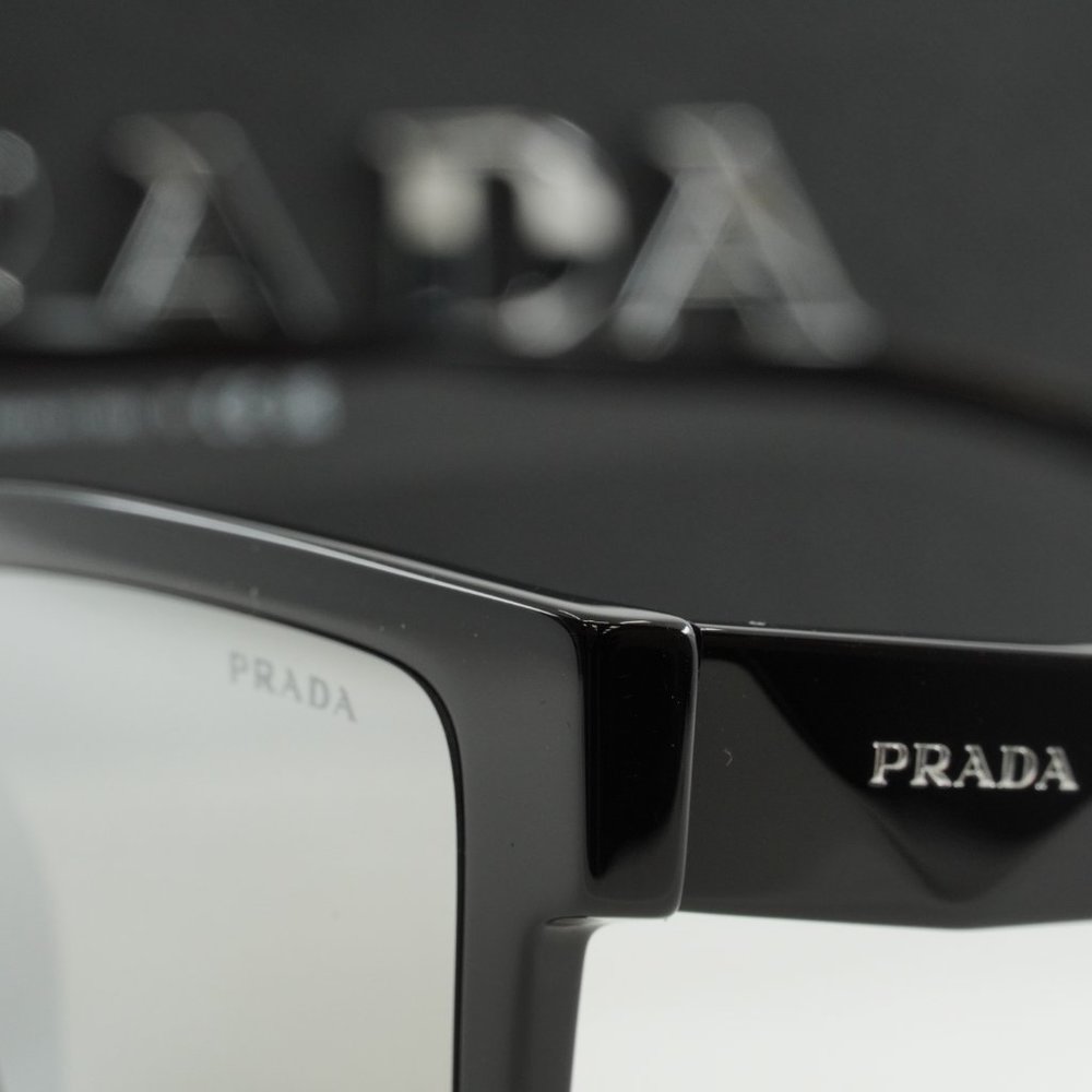 💯 NEW PRADA PR19WS 1AB2B0 SHINY BLACK/MIRROR GREY UNISEX SUNGLASSES - Picture 4 of 10